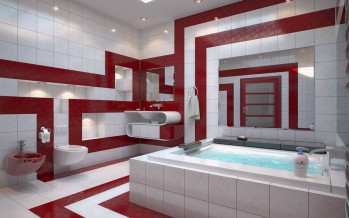 тумбы с зеркалом для ванной в белом и красном цветах